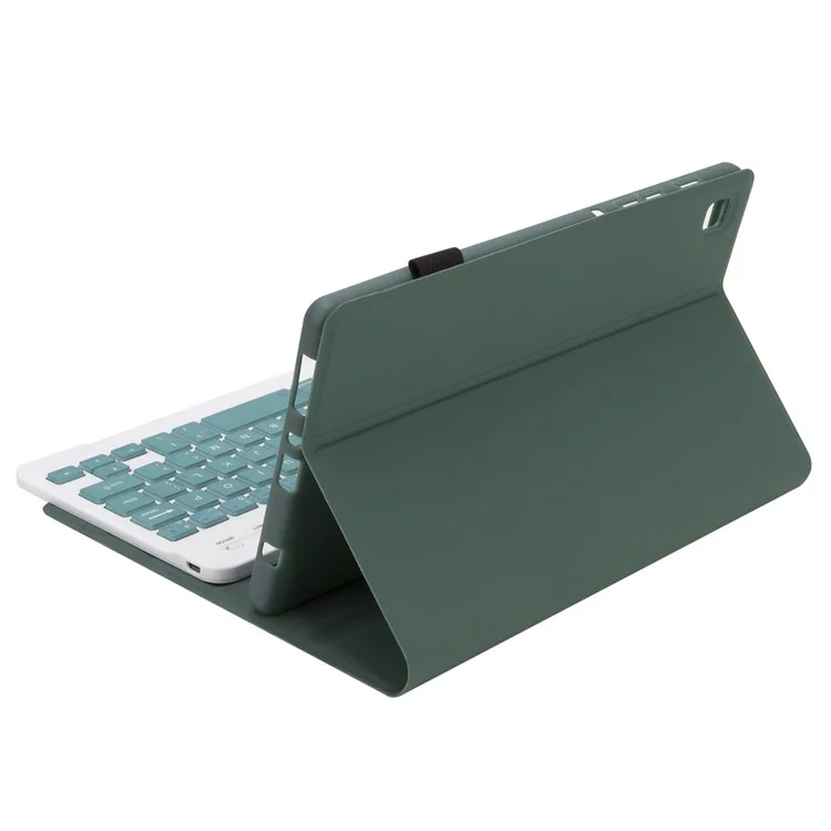 A220 for Samsung Galaxy Tab A7 Lite 8.7-inch T220 / T225 Tablet Stand Cover Leather Protective Case + Bluetooth-compatible Keyboard - Dark Green