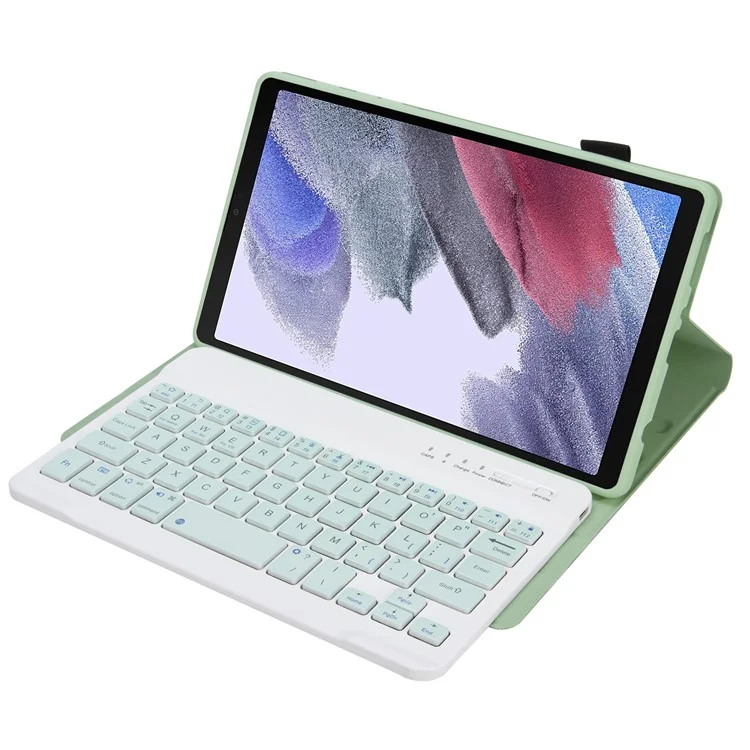 A220 for Samsung Galaxy Tab A7 Lite 8.7-inch T220/T225 Tablet Stand Cover Leather Protective Case + Bluetooth-compatible Keyboard - Light Green
