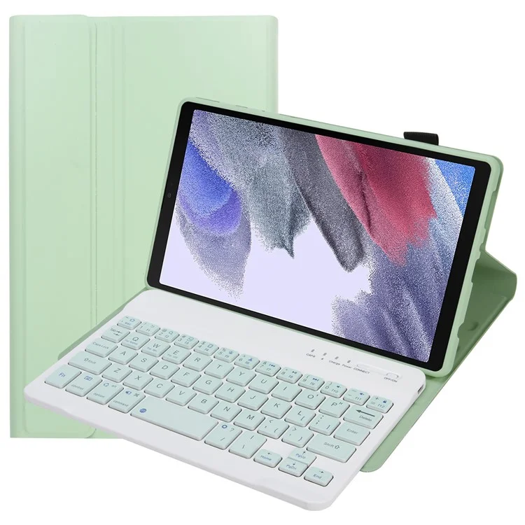 A220 for Samsung Galaxy Tab A7 Lite 8.7-inch T220/T225 Tablet Stand Cover Leather Protective Case + Bluetooth-compatible Keyboard - Light Green