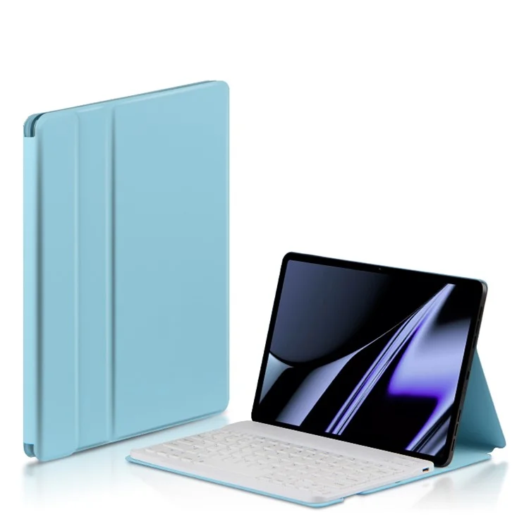 AJIUYU For OPPO Pad Wireless Bluetooth-compatible Keyboard + Candy Color Leather Case - Blue