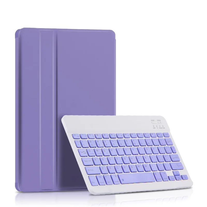 AJIUYU For OPPO Pad Wireless Bluetooth-compatible Keyboard + Candy Color Leather Case - Purple