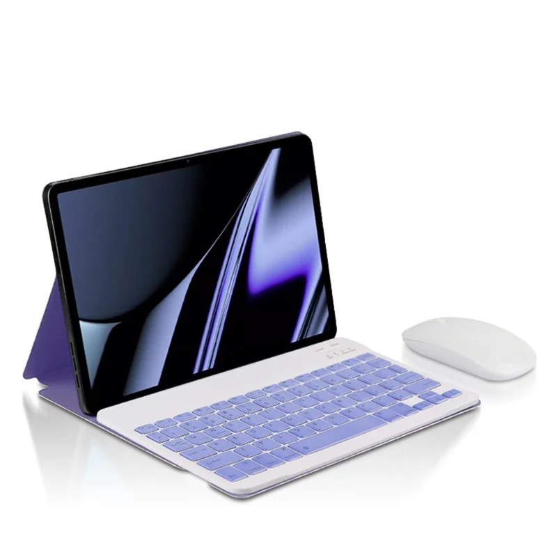 AJIUYU For OPPO Pad Wireless Bluetooth-compatible Keyboard + Candy Color Leather Case - Purple