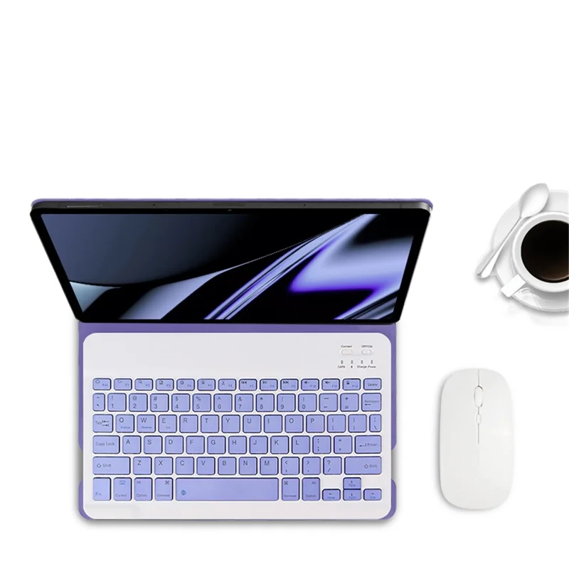 AJIUYU For OPPO Pad Wireless Bluetooth-compatible Keyboard + Candy Color Leather Case - Purple