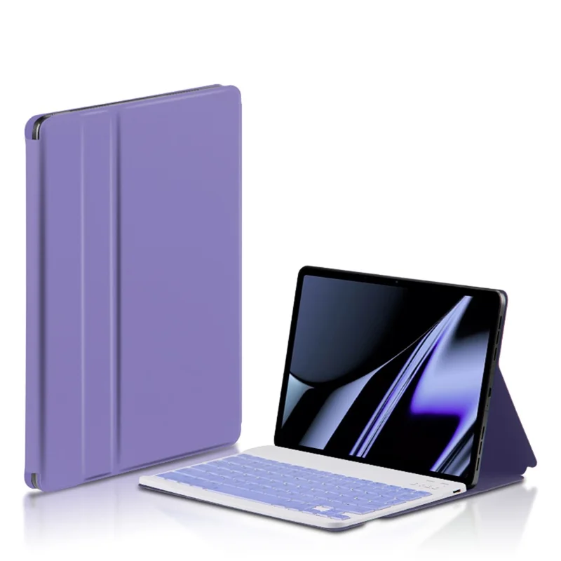 AJIUYU For OPPO Pad Wireless Bluetooth-compatible Keyboard + Candy Color Leather Case - Purple