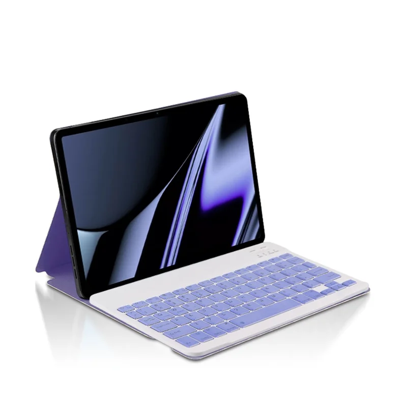 AJIUYU For OPPO Pad Wireless Bluetooth-compatible Keyboard + Candy Color Leather Case - Purple