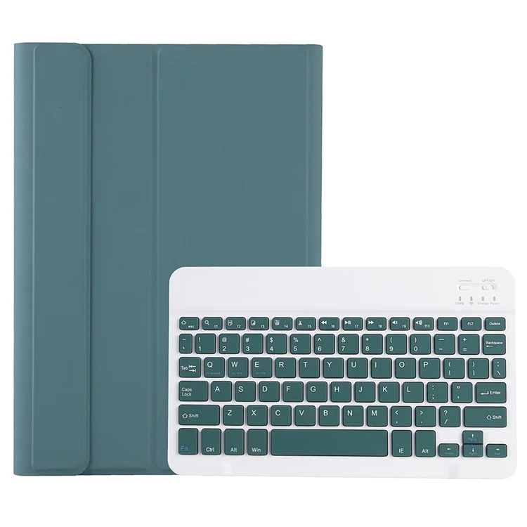 A08 for Samsung Galaxy Tab A8 10.5 (2021) / (2022) (SM-X205 / X200) Ultra Thin Tablet Stand Cover Leather Protective Case + Bluetooth-compatible Keyboard - Dark Green