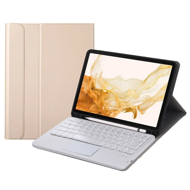 A700B-A for Samsung Galaxy Tab S8 11-inch (2021) SM-X700/X706 Leather + TPU Tablet Protective Case with Pen Slot + Touchpad Design Bluetooth-compatible Keyboard - Gold