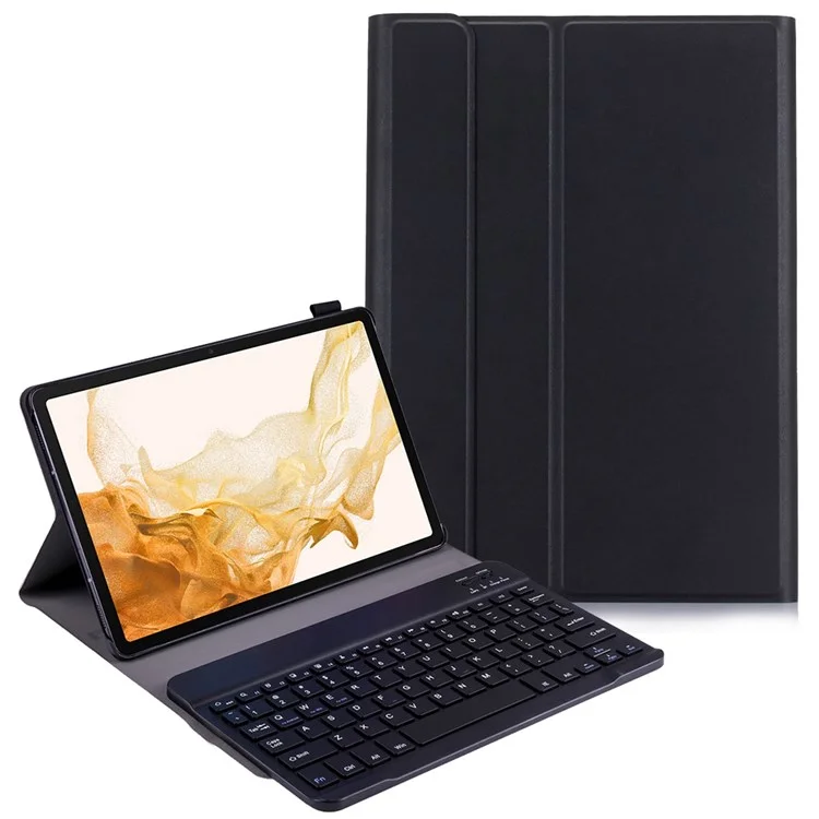A700 per Samsung Galaxy Tab S8 (2021) SM-X700 / X706 Custodia protettiva in pelle ultrasottile con supporto + Tastiera Bluetooth - Nero