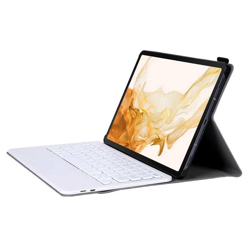A700-A for Samsung Galaxy Tab S8 (2021) SM-X700/X706 Ultra Thin Leather Tablet Protective Cover + Bluetooth-compatible Keyboard with Touchpad - Gold