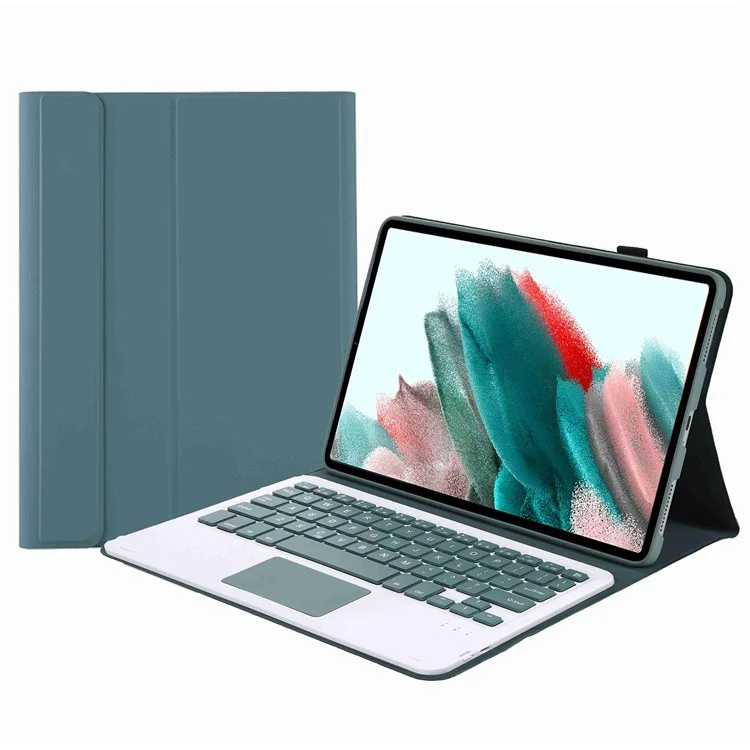 A08-A Leather Case Bluetooth-compatible Keyboard with Touchpad for Samsung Galaxy Tab A8 10.5 (2021) / (2022) SM-X205 / X200 - Dark Green