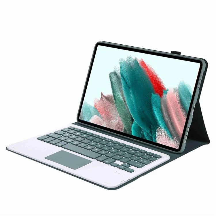 A08-A Leather Case Bluetooth-compatible Keyboard with Touchpad for Samsung Galaxy Tab A8 10.5 (2021) / (2022) SM-X205 / X200 - Dark Green