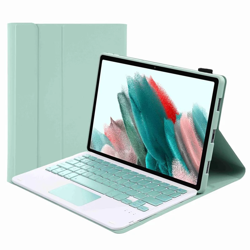 A08-A Leather Case Bluetooth-compatible Keyboard with Touchpad for Samsung Galaxy Tab A8 10.5 (2021) / (2022) SM-X205 / X200 - Light Green