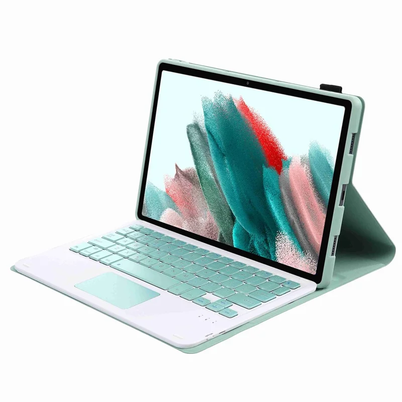 A08-A Leather Case Bluetooth-compatible Keyboard with Touchpad for Samsung Galaxy Tab A8 10.5 (2021) / (2022) SM-X205 / X200 - Light Green