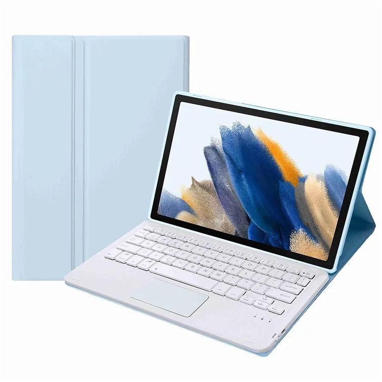 A08-A Leather Case Bluetooth-compatible Keyboard with Touchpad for Samsung Galaxy Tab A8 10.5 (2021) / (2022) SM-X205 / X200 - Baby Blue