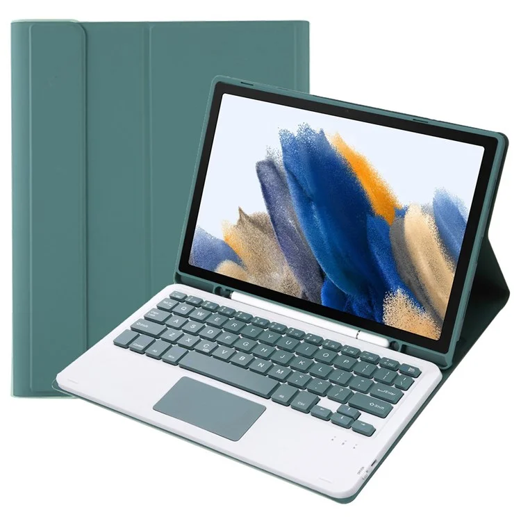 A08B-A Leather Case Bluetooth-compatible Keyboard with Touchpad Pen Slot Design for Samsung Galaxy Tab A8 10.5 (2021) / (2022) SM-X205 / X200 - Dark Green