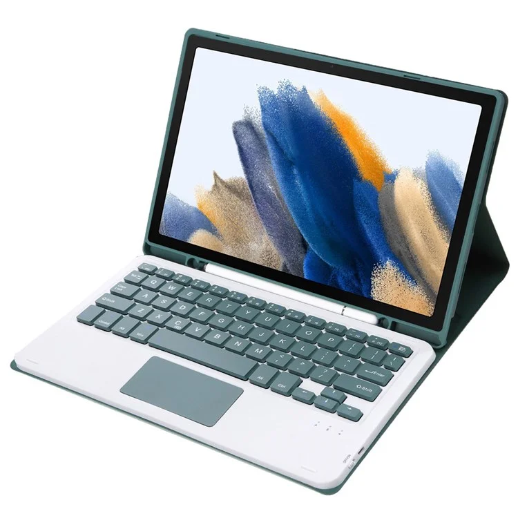 A08B-A Leather Case Bluetooth-compatible Keyboard with Touchpad Pen Slot Design for Samsung Galaxy Tab A8 10.5 (2021) / (2022) SM-X205 / X200 - Dark Green