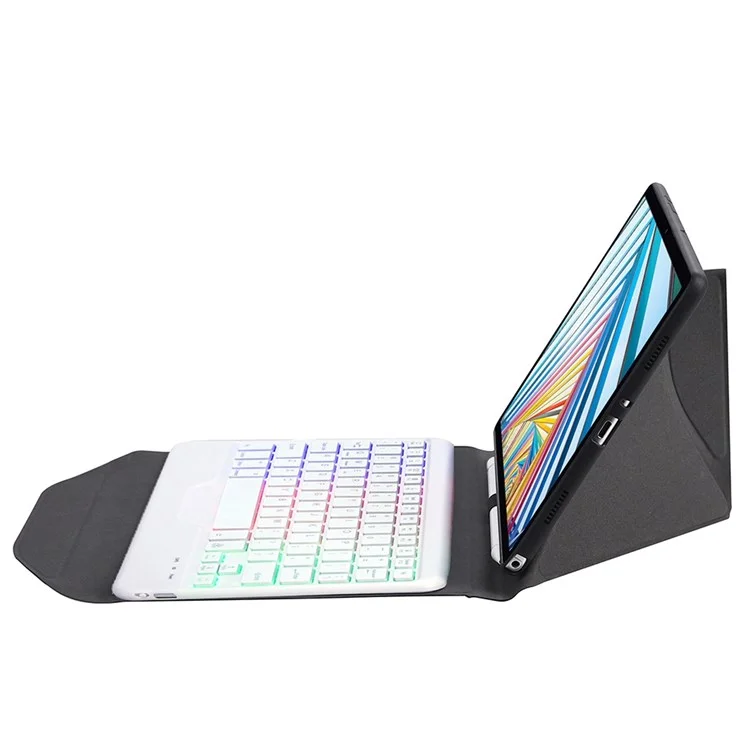 BM20S For Lenovo Tab M10 Plus (3rd Gen) Bluetooth-Compatible Keyboard Leather Protective Case Cover with Triangle Stand Backlight - Black / White