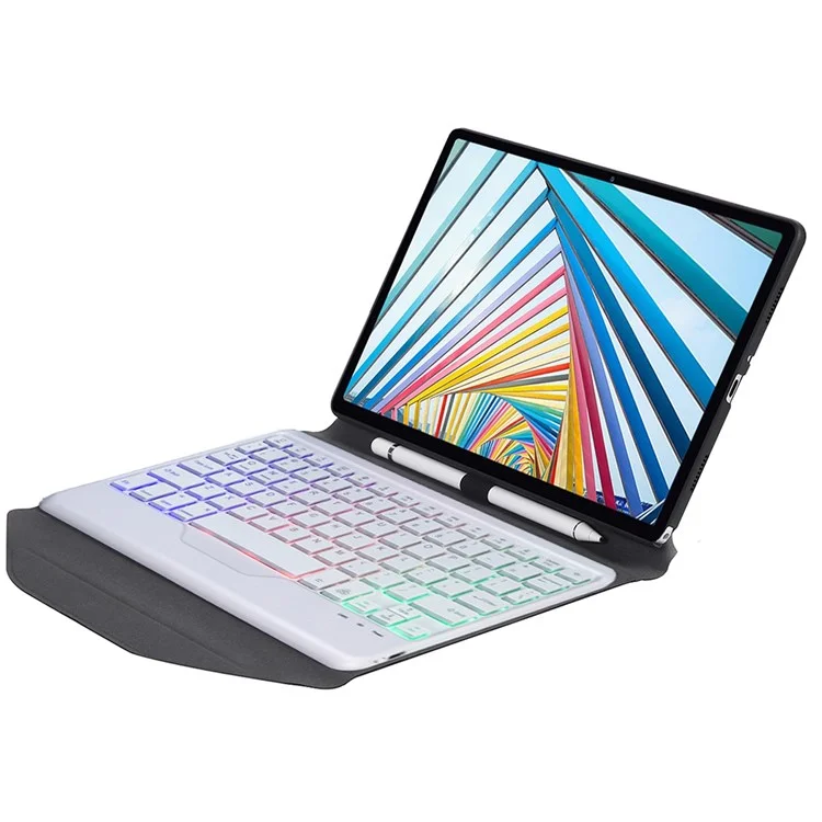 BM20S For Lenovo Tab M10 Plus (3rd Gen) Bluetooth-Compatible Keyboard Leather Protective Case Cover with Triangle Stand Backlight - Black / White