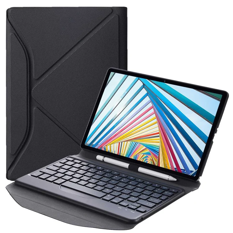 BM20 Für Lenovo Tab M10 Plus (Gen 3) TB-125FU Leder Schutzcase + Bluetooth-Tastatur mit Dreiecksständer und integriertem Stiftfach - Schwarz