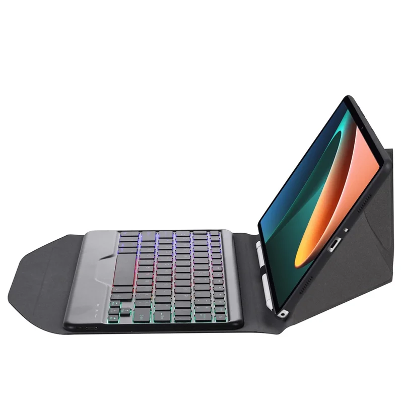 B0N5S For Xiaomi Pad 5/5 Pro Bluetooth-compatible Keyboard Case Backlit Wireless Keyboard Tablet Leather Cover + TPU Back Shell with Triangle Stand - Black/Black