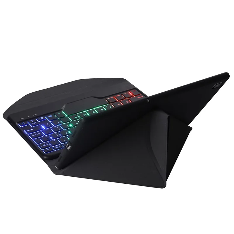 B0N5S For Xiaomi Pad 5/5 Pro Bluetooth-compatible Keyboard Case Backlit Wireless Keyboard Tablet Leather Cover + TPU Back Shell with Triangle Stand - Black/Black