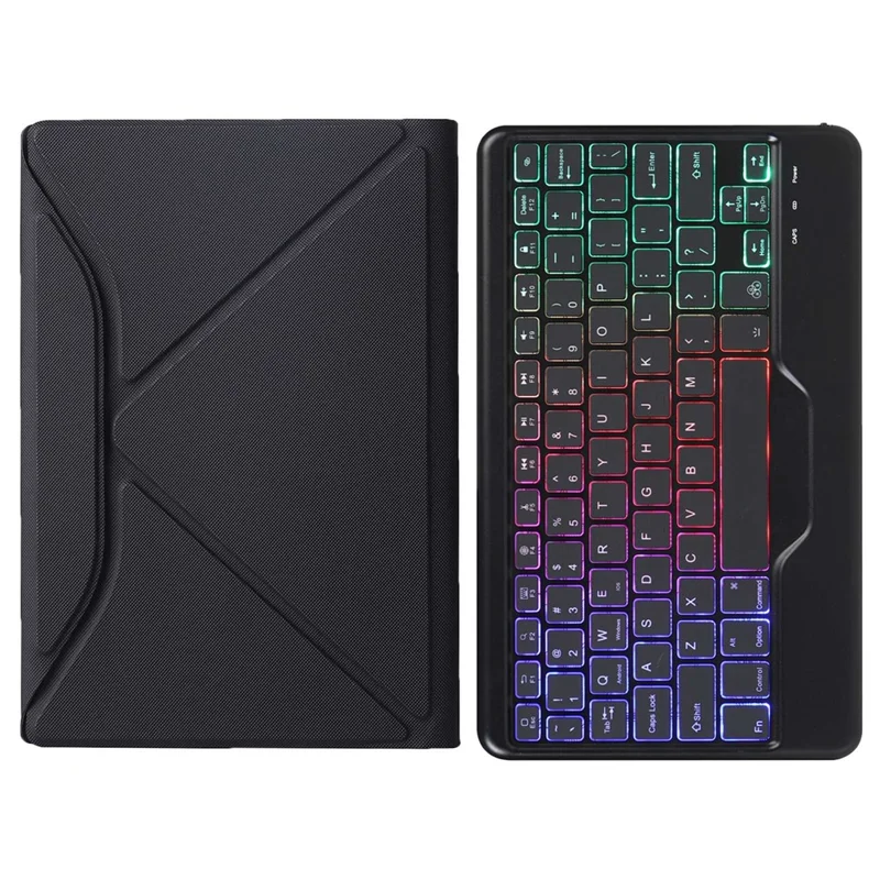 B0N5S For Xiaomi Pad 5/5 Pro Bluetooth-compatible Keyboard Case Backlit Wireless Keyboard Tablet Leather Cover + TPU Back Shell with Triangle Stand - Black/Black