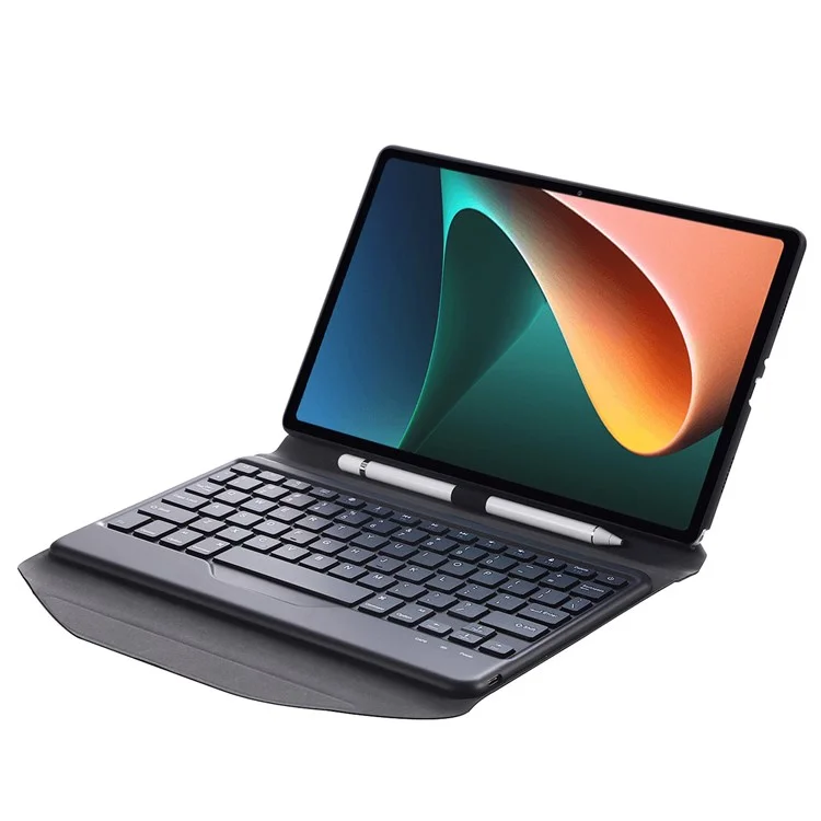 B0N5S Bluetooth-Compatible Keyboard Case for Lenovo Tab M10 Plus (3rd Gen) TB-125FU Leather Cover with Triangle Stand / Pen Slot - Black / Black