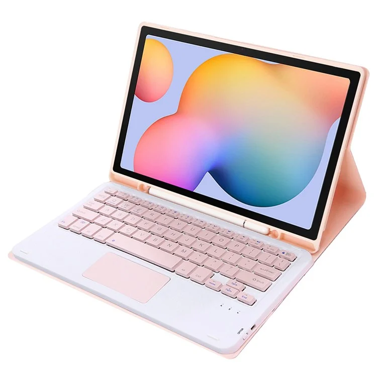A610B-A for Samsung Galaxy Tab S6 Lite (2020) P615 P610 / (2022) / (2024) Leather Bluetooth-compatible Keyboard Cover Case Set with Touch Pad - Pink
