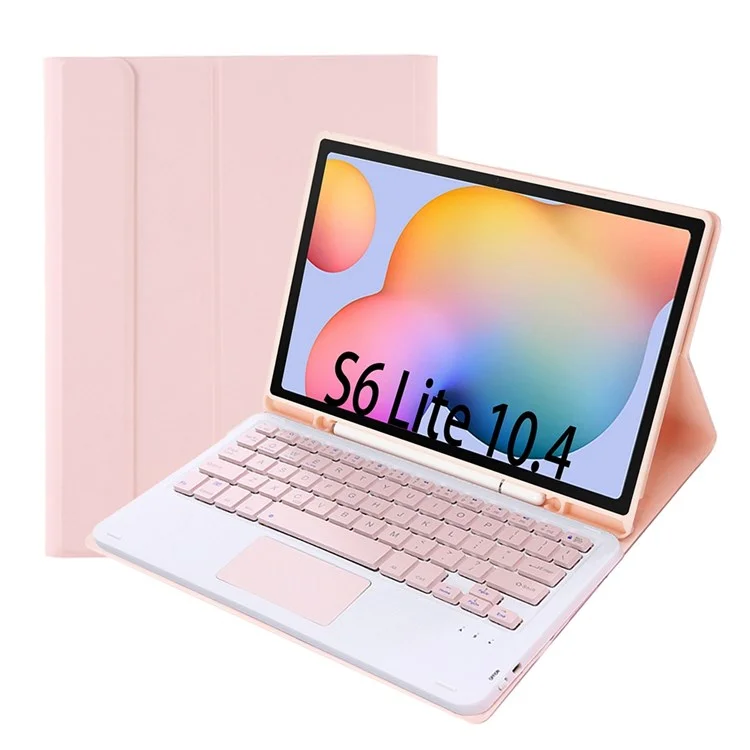 A610B-A for Samsung Galaxy Tab S6 Lite (2020) P615 P610 / (2022) / (2024) Leather Bluetooth-compatible Keyboard Cover Case Set with Touch Pad - Pink