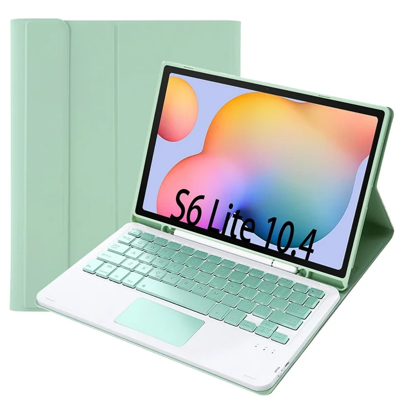 A610B-A pour Samsung Galaxy Tab S6 Lite (2020) P615 P610 / (2022) / (2024) Housse-clavier avec clavier Bluetooth compatible en cuir avec pavé tactile - Vert clair