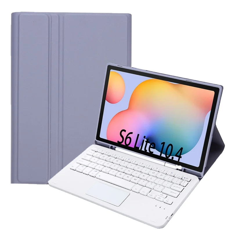 A610B-A for Samsung Galaxy Tab S6 Lite (2020) P615 P610 / (2022) / (2024) Leather Bluetooth-compatible Keyboard Cover Case Set with Touch Pad - Purple