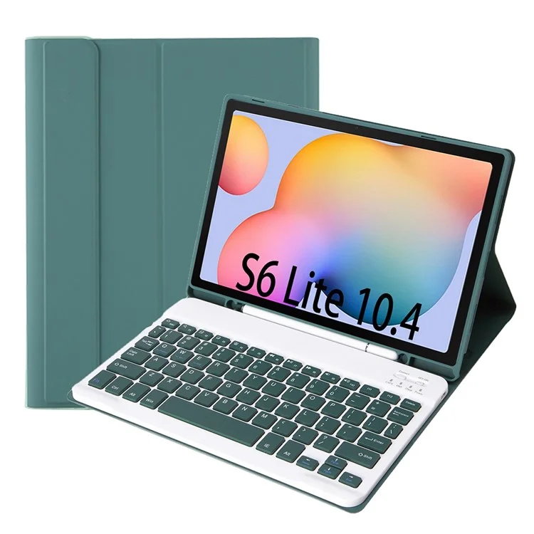 A610B Tastaturhülle für Samsung Galaxy Tab S6 Lite (2020) P615 P610 / (2022) / (2024) Bluetooth-kompatible Tastatur Lederhülle Set - Dunkelgrün
