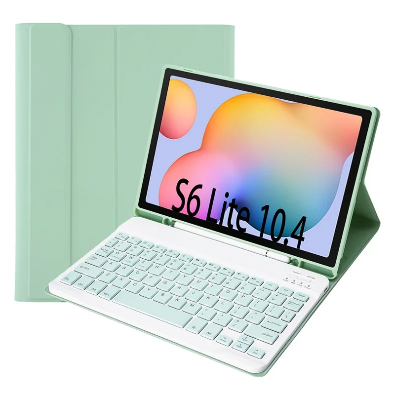 A610B Keyboard Cover for Samsung Galaxy Tab S6 Lite (2020) P615 P610 / (2022) / (2024) Bluetooth-compatible Keyboard Leather Case Set - Light Green