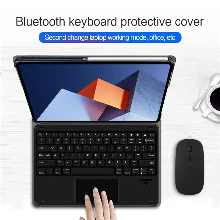 Jiuyu Para Huawei MateBook E (2022) Case de Teclado de Negocios PU Cuero Case Bluetooth Wireless Keyboard Con Panel Táctil - Gris