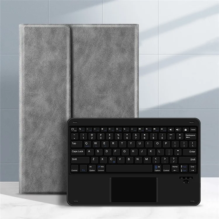 Jiuyu Para Huawei MateBook E (2022) Case de Teclado de Negocios PU Cuero Case Bluetooth Wireless Keyboard Con Panel Táctil - Gris