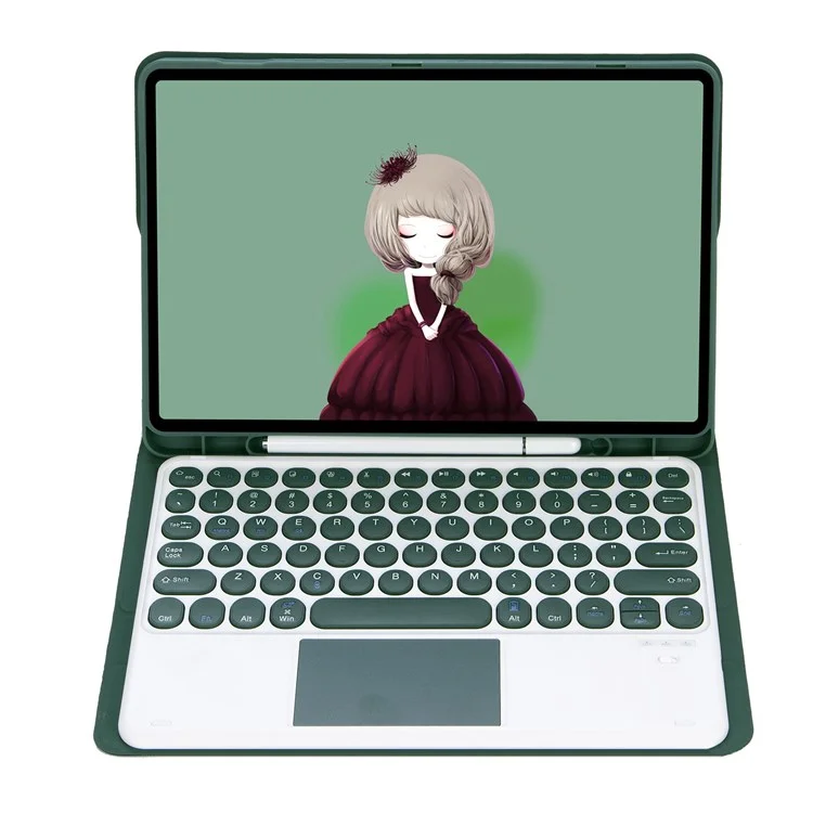 YA700B-A Leather Cover Bluetooth-compatible Keyboard with Touchpad for Samsung Galaxy Tab S8 11-inch 2021 (X700 / X706) / S7 11-inch (T870 / T875) - Dark Green