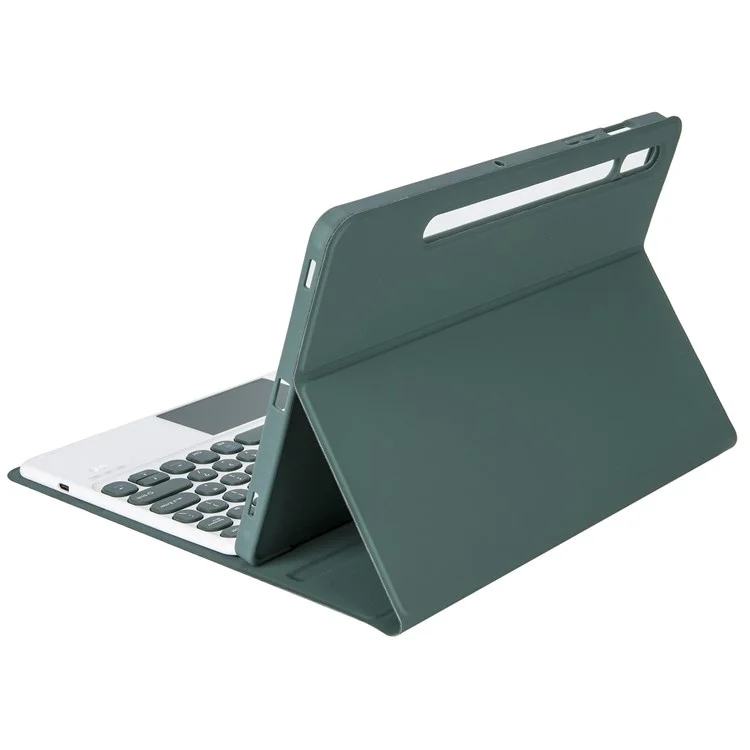 YA700B-A Leather Cover Bluetooth-compatible Keyboard with Touchpad for Samsung Galaxy Tab S8 11-inch 2021 (X700 / X706) / S7 11-inch (T870 / T875) - Dark Green