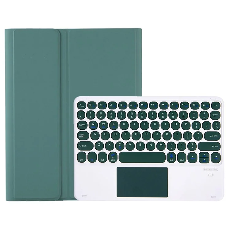 YA700B-A Leather Cover Bluetooth-compatible Keyboard with Touchpad for Samsung Galaxy Tab S8 11-inch 2021 (X700 / X706) / S7 11-inch (T870 / T875) - Dark Green