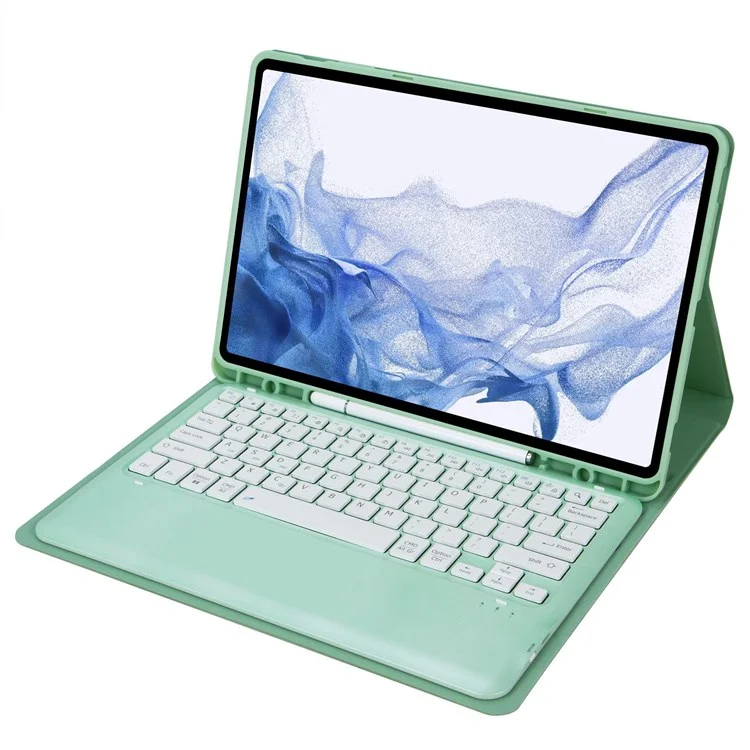 Funda de Teclado Bluetooth T800B para Samsung Galaxy Tab S8+ X800 / S7+ T970 / S7 FE T730 con Soporte para Lápiz - Verde Claro