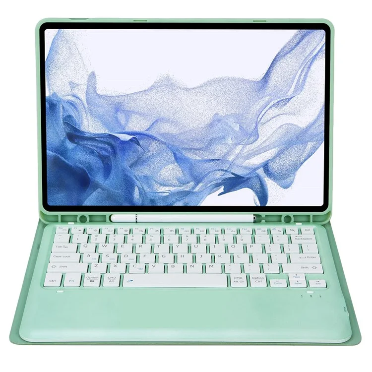 Funda de Teclado Bluetooth T800B para Samsung Galaxy Tab S8+ X800 / S7+ T970 / S7 FE T730 con Soporte para Lápiz - Verde Claro