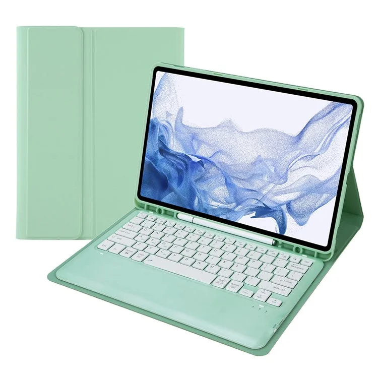 Funda de Teclado Bluetooth T800B para Samsung Galaxy Tab S8+ X800 / S7+ T970 / S7 FE T730 con Soporte para Lápiz - Verde Claro