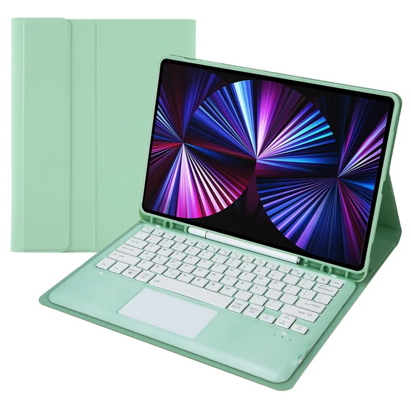 T12B-A For iPad Pro 12.9 (2018) / (2020) / (2021) Detachable Bluetooth-compatible Keyboard Case with TouchPad - Light Green