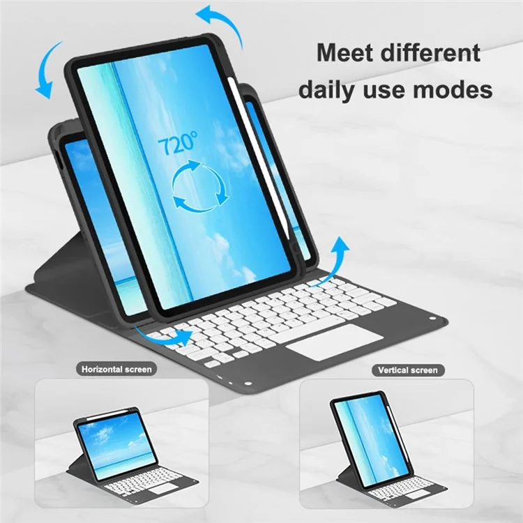 For iPad Air (2020) / (2022) / iPad Pro 11 (2018) / (2020) / (2021) / (2022) Detachable X7 Bluetooth Keyboard Case with TouchPad + Rotating Leather Protective Case - Black