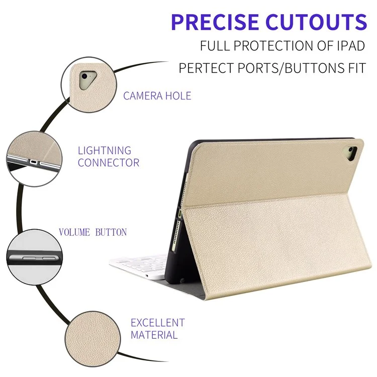 Para IPad 9.7 Pulgadas (2017)/(2018)/Pro 9.7 Pulgadas (2016)/Air 2/Air (2013) Bluetooth Portátil Con Un Caso De Protección Anti-Drop Anti-Drop De Retroiluminación De 7 Colores + Litchi Textura - Oro