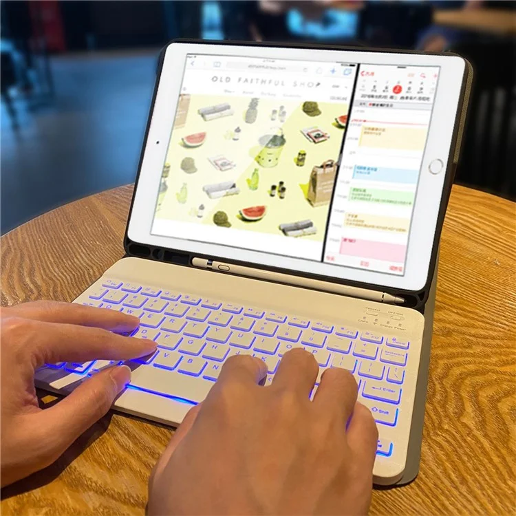 Para IPad 9.7 Pulgadas (2017)/(2018)/Pro 9.7 Pulgadas (2016)/Air 2/Air (2013) Bluetooth Portátil Con Un Caso De Protección Anti-Drop Anti-Drop De Retroiluminación De 7 Colores + Litchi Textura - Oro
