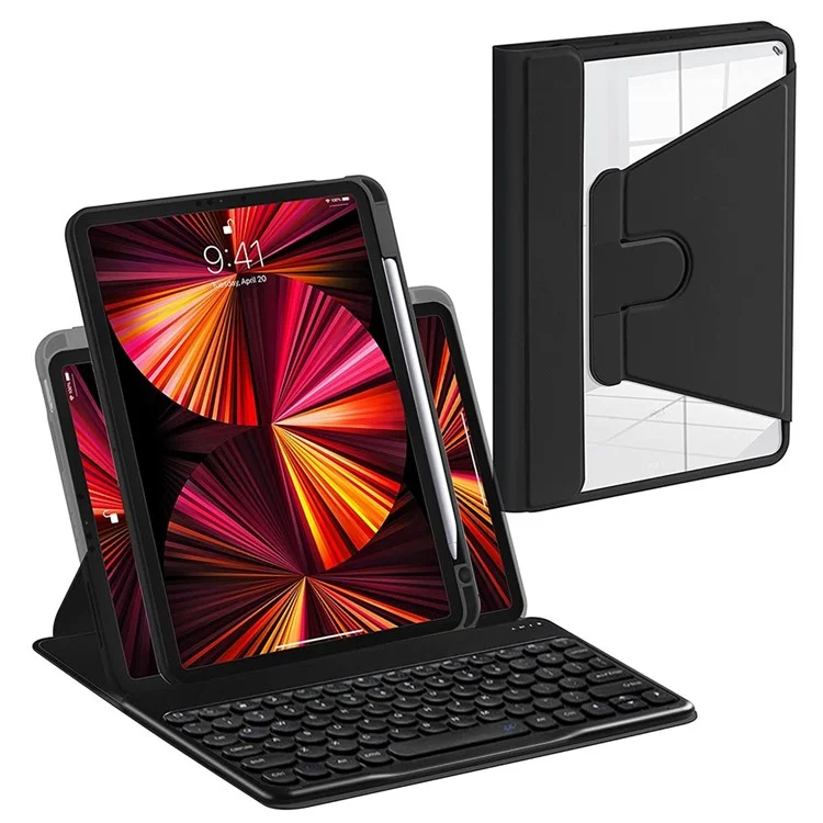 Para iPad Air 11 (2024) / Air (2020) / Air (2022) / iPad Pro 11 (2022) / (2021) / (2020) / (2018) Cubierta de soporte de cuero PU Bluetooth Keyboard - Negro