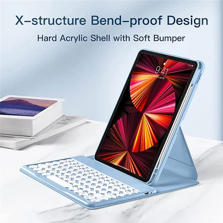 Para IPad Air (2022)/(2020)/iPad Pro 11 Polegadas (2021)/(2020)/(2018) PU Couro De 360 ​​graus De 360 ​​graus Tampa Protetora Com O Teclado X3 - Céu Azul