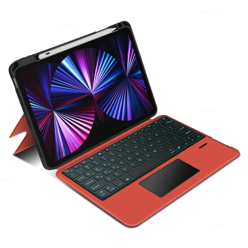 JIUYU for iPad Pro 11-inch (2020)  /  (2021) Leather Case + Bluetooth-compatible Keyboard with Backlight Trackpad - Orange
