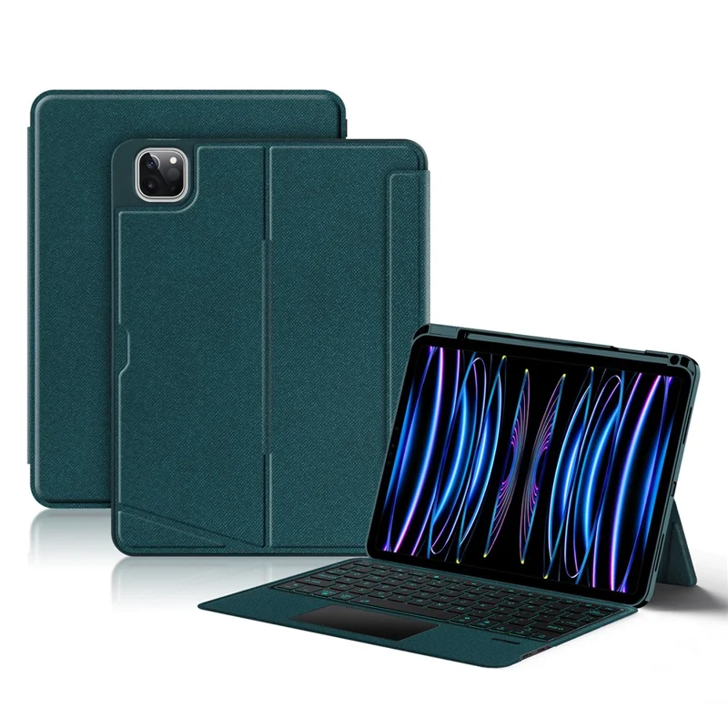 For iPad Pro 11 (2021) / (2020) Leather Case + Wireless Keyboard with Backlight Trackpad - Green