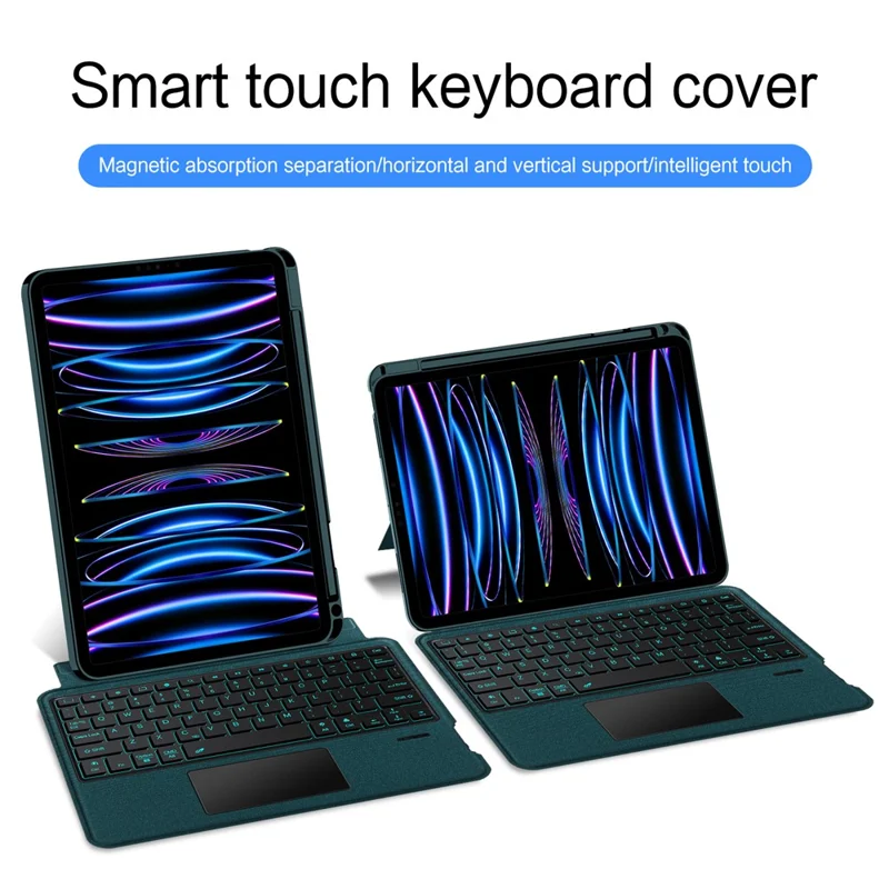 For iPad Pro 11 (2021) / (2020) Leather Case + Wireless Keyboard with Backlight Trackpad - Green